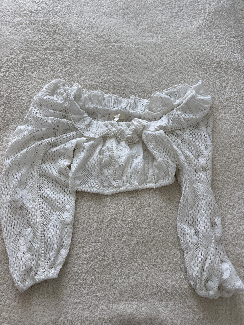 LOVESHACKFANCY White Off-Shoulder Crop Top